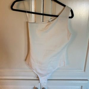 white one-shoulder bodysuit